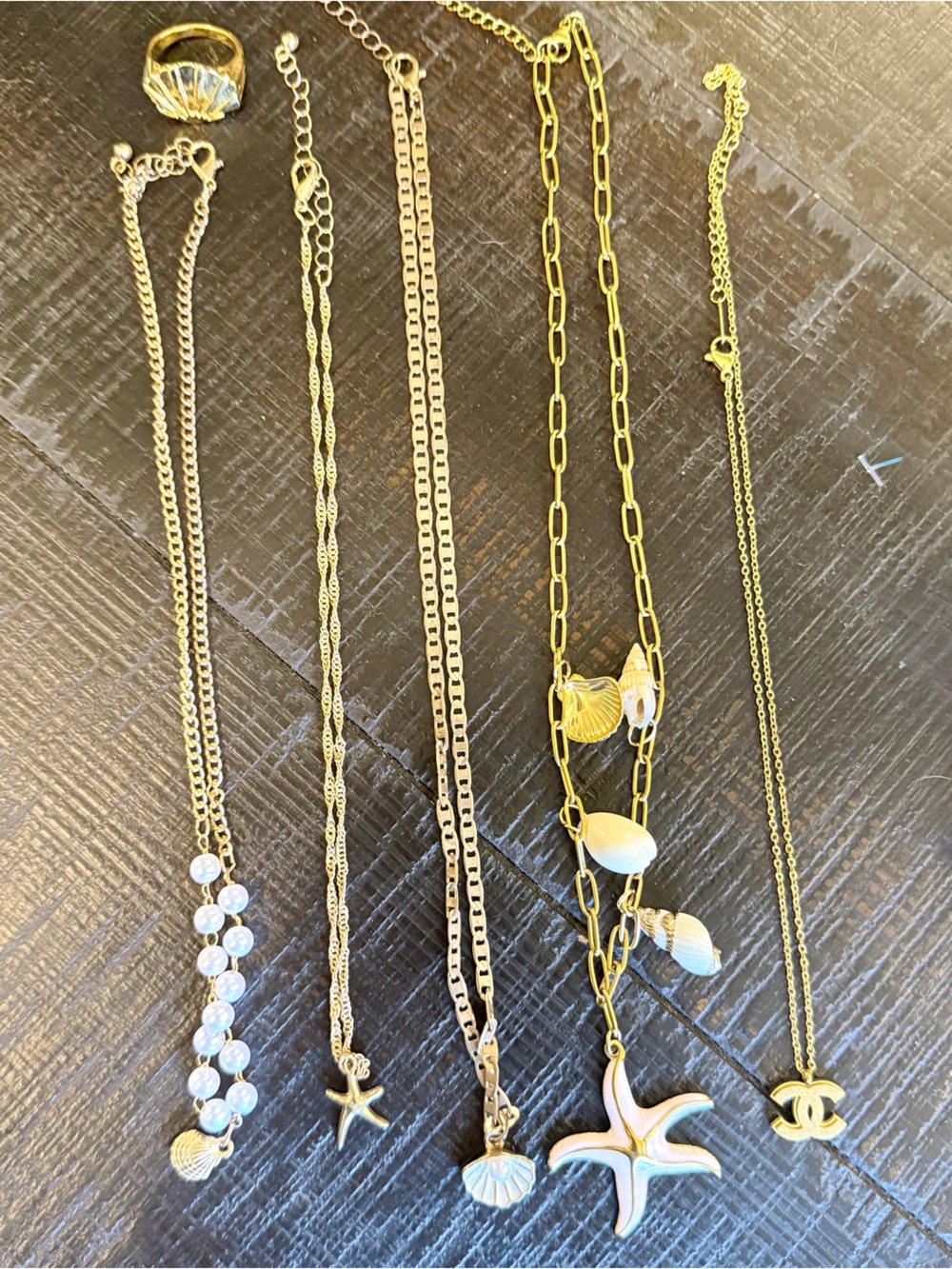 Layered Gold-Tone Charm Necklaces - Shell & Crystal Accents